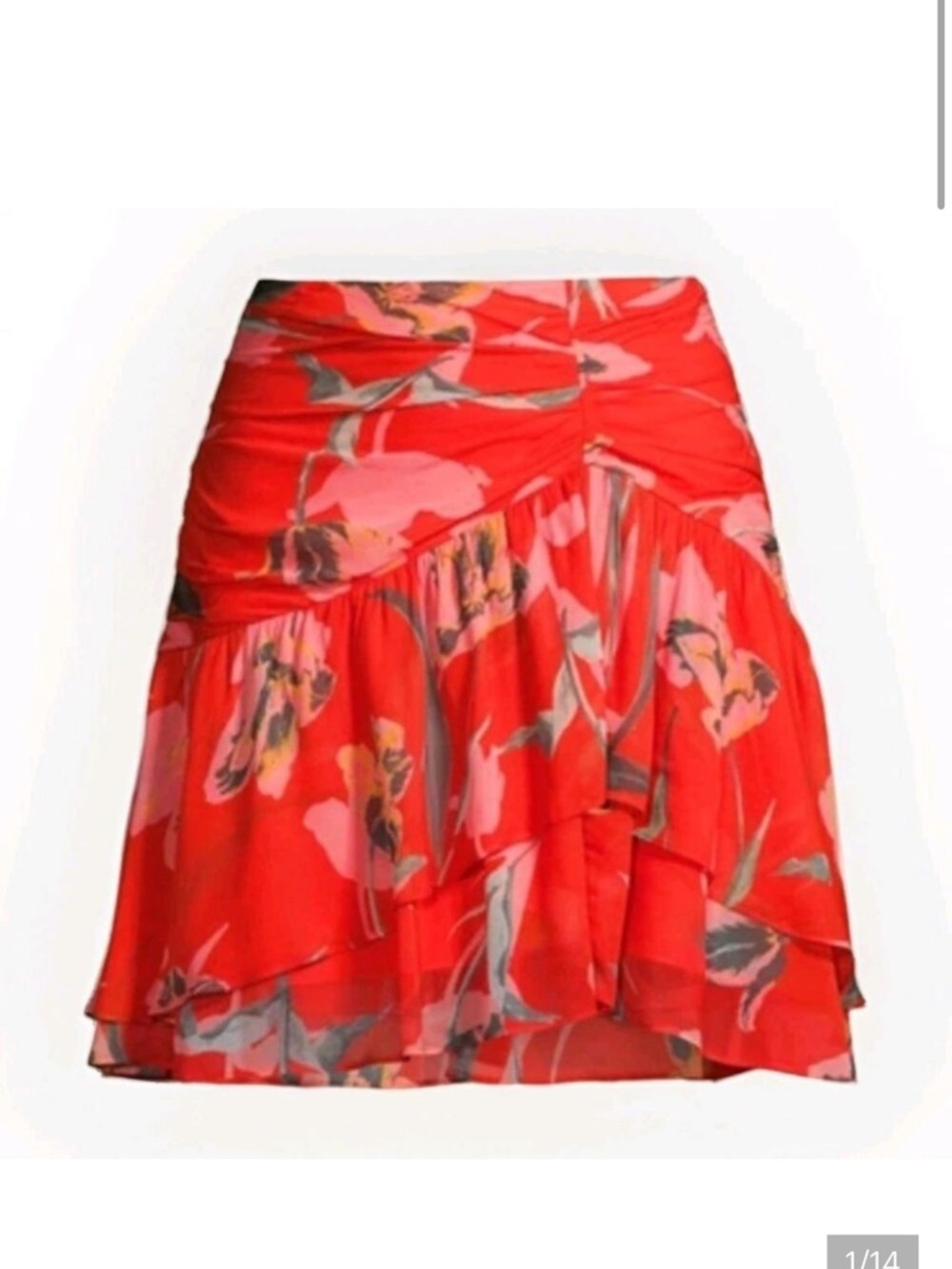 Milly Red Floral Button-Front Dress with Pink and Green Print - Picture 2 of 5